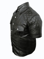 Load image into Gallery viewer, Men&#39;s Genuine Leather Quilted Short Sleeve Shirt
