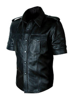 Load image into Gallery viewer, Men&#39;s Real Leather Uniform Shirt - Short Sleeves
