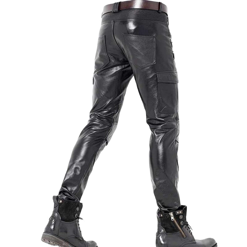 Men's Real Leather Slim Fit Cargo Pants