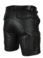 Load image into Gallery viewer, Men&#39;s Real Leather Black Cargo Shorts
