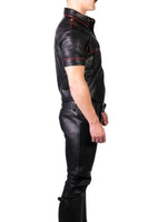 Load image into Gallery viewer, Men&#39;s Real Leather Uniform Shirt - Red Accent
