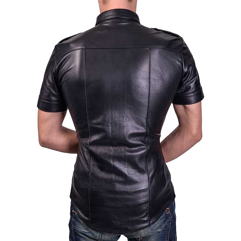 Short Sleeve - Half Sleeve Leather Shirt w/Sport Collar #MSS9013K