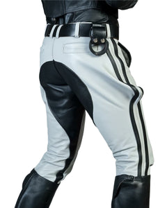 Original Cowhide Leather Breeches White - Black Stripes