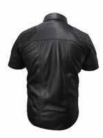 Load image into Gallery viewer, Men&#39;s Genuine Leather Quilted Short Sleeve Shirt

