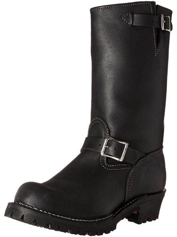 Left angle view of The Road Boss Boots – black leather engineer boots for gay fetish and BLUF uniform by Leather Gear