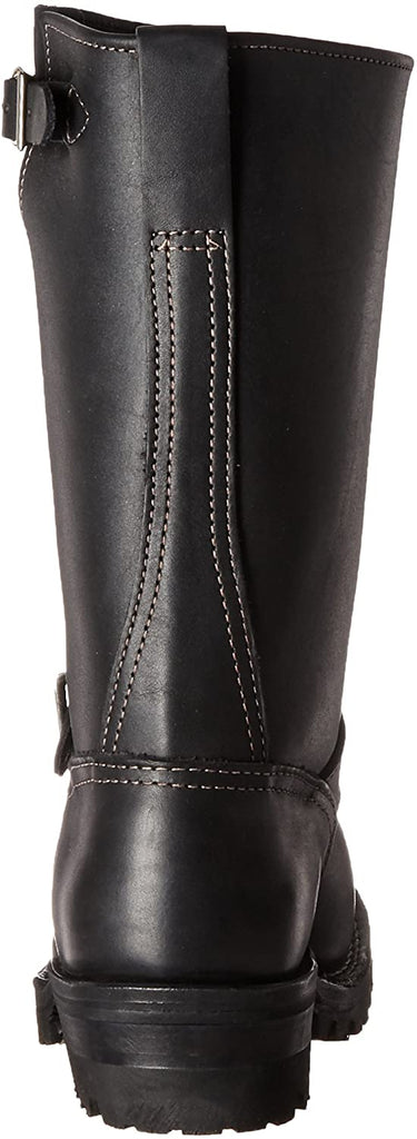 Back view of The Road Boss Boots – mid-calf black gay leather boots with silver buckles by leather gear