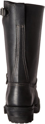 Load image into Gallery viewer, Back view of The Road Boss Boots – mid-calf black gay leather boots with silver buckles by leather gear
