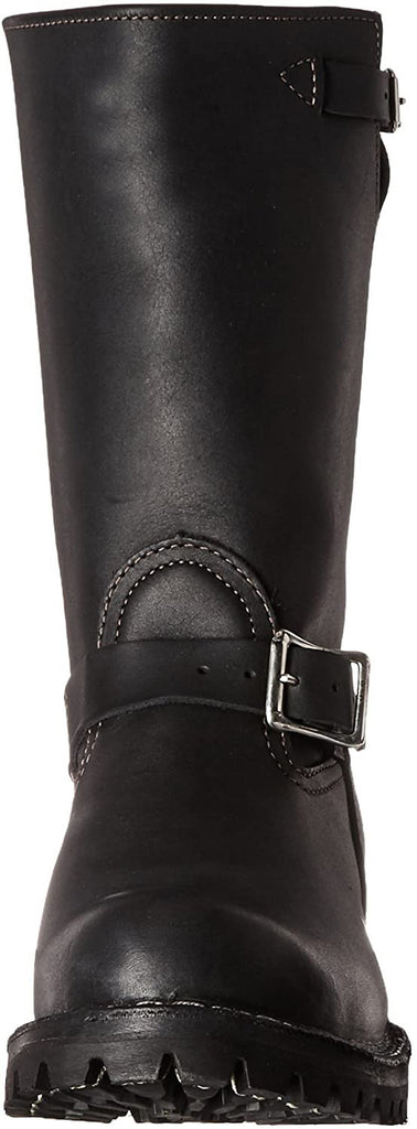 Front view of gay fetish biker boots – The Road Boss in full-grain black leather