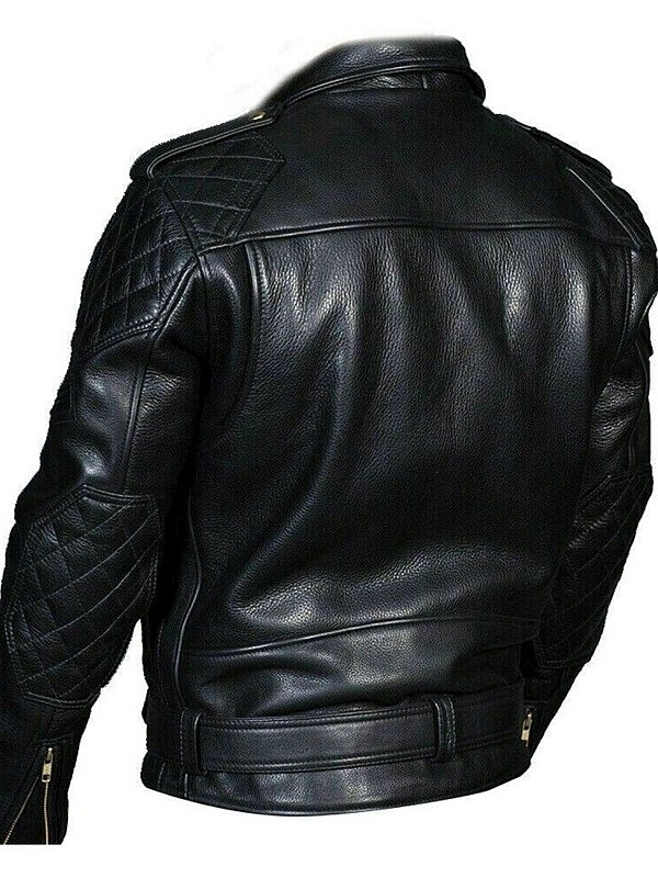 Back view of full-grain black leather uniform jacket – gay BDSM and BLUF-inspired gear