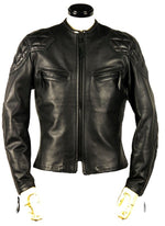 Lade das Bild in den Galerie-Viewer, Front view of Classic Leather Motorcycle Jacket – black padded gay biker gear by Leather Gear
