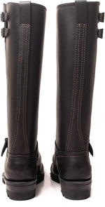 Load image into Gallery viewer, Rear view of 16-inch black leather boots with reinforced stitching and classic pull-on style – leather gear for gay fetish and biker looks
