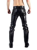 Load image into Gallery viewer, Gay leather pants unzipped to reveal black leather chaps from behind
