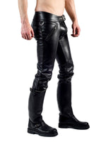 Load image into Gallery viewer, Gay leather lifestyle outfit featuring side view of chaps pants
