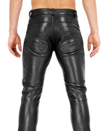 Load image into Gallery viewer, Back view of leather pants for gay men with contoured fit and rear seams
