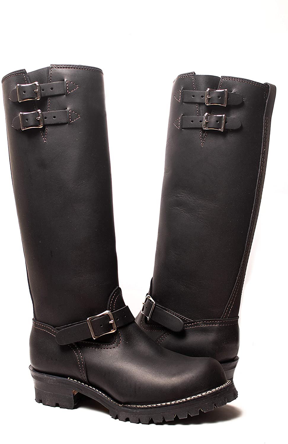 Double Strap Black Leather Boots