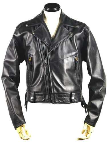 Men's black leather jacket full front view – gay leather biker uniform by Leather Gear
