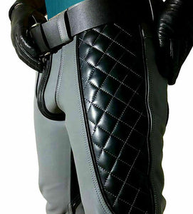 Real Leather Quilted Pants Gray & Black