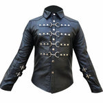 Lade das Bild in den Galerie-Viewer, Gay leather shirt with snap front, buckle closures, and full-grain cowhide texture
