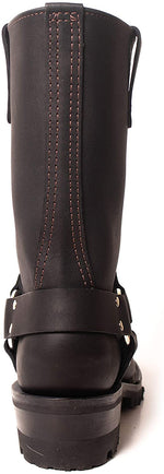 Lade das Bild in den Galerie-Viewer, Back View of The Bold Harness Boots – Black Cowhide Mid-Calf Boot with Pull Straps and Lug Sole
