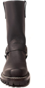 Lade das Bild in den Galerie-Viewer, Front View of The Bold Harness Boots – Square Toe Black Motorcycle Boot for BLUF and Leather Uniforms

