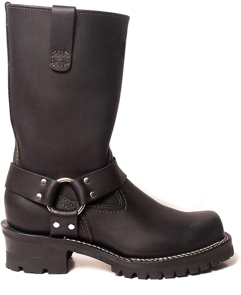 Right Side View of The Bold Harness Boots – Full-Grain Black Leather Biker Boot with Harness Strap by Leather Gear