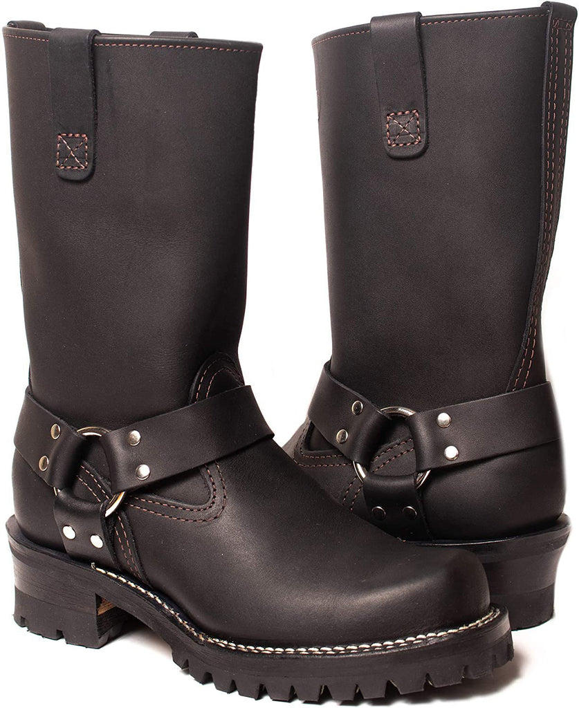 Pair of Bold Harness Boots – Black Leather Gay Biker Boots for Fetishwear and Motorcycle Scene