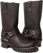Lade das Bild in den Galerie-Viewer, Pair of Bold Harness Boots – Black Leather Gay Biker Boots for Fetishwear and Motorcycle Scene

