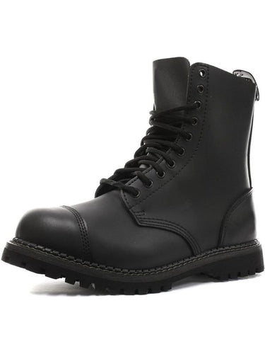 Left side angled view of black leather gay fetish ankle boots – The Street Stride Boots by Leather Gear