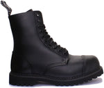 Charger l&#39;image dans la galerie, side view of black gay uniform ankle boots – The Street Stride Boots with lug sole and full-grain leather

