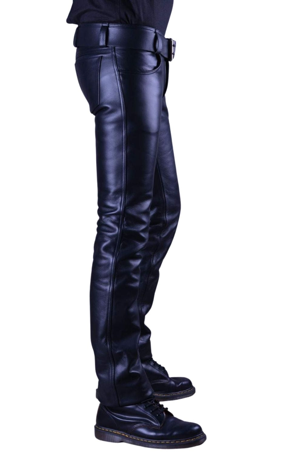 Real Leather Classic Zipper Jeans Pants