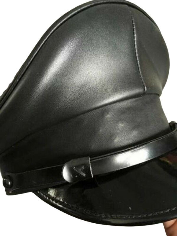 Leather Biker Cap with Low Brim